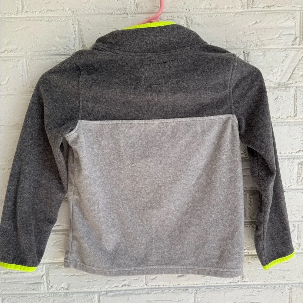 Oshkosh‎ B'gosh Kids Fleece Pullover Sweatshirt 7 7A Gray Neon Yellow Pocket